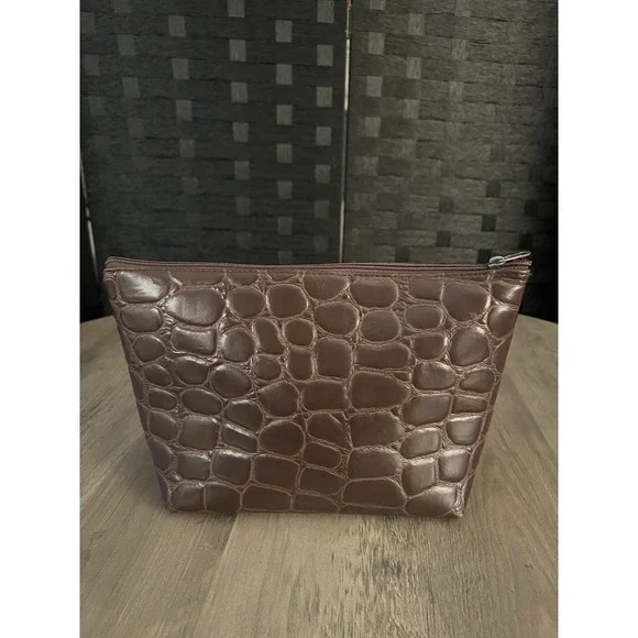 Estee Lauder Faux Leather Animal Skin Brown Cosmetic Bag Makeup Case VGC - Picture 2 of 4